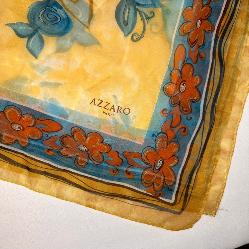 Azzaro Paris Yellow, Orange, & Blue Floral Silk Scarf
